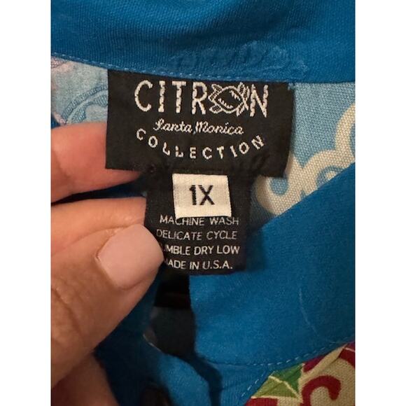 Citron Santa Monica Bouquet Clusters Silk Blouse XL - Picture 9 of 11